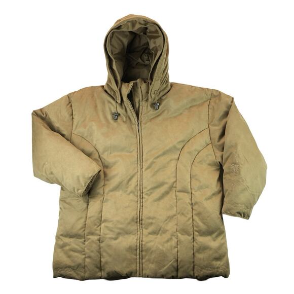 Cabelas Premier Northern Goose Down Womens 2XL Brown Suede Hooded Puffer Jacket - Picture 1 of 5